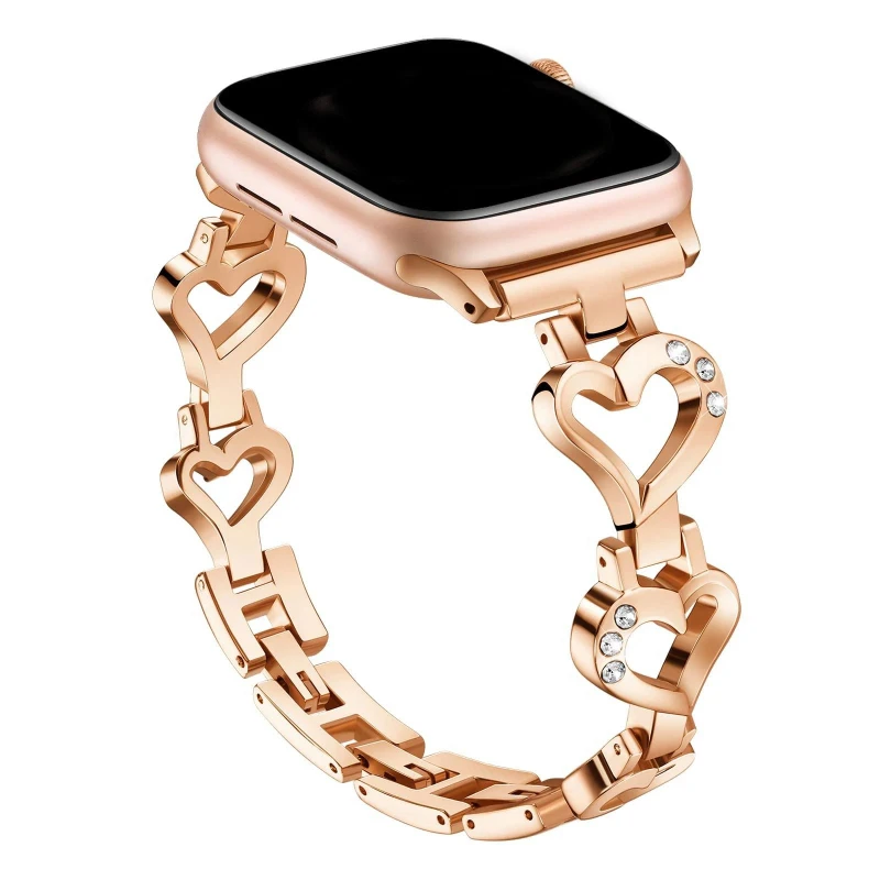 Diamant-Herz-Armband für Apple Watch 40mm 44 38 45 41 49 42 46mm Metallarmband iWatch Series Ultra 2 12 11 10 9 8 7 6 5 4