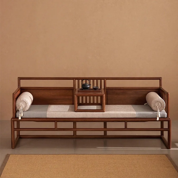Novo estilo chinês, olmo antigo, cama zen, sofá, combinação, moderno, simples, móveis