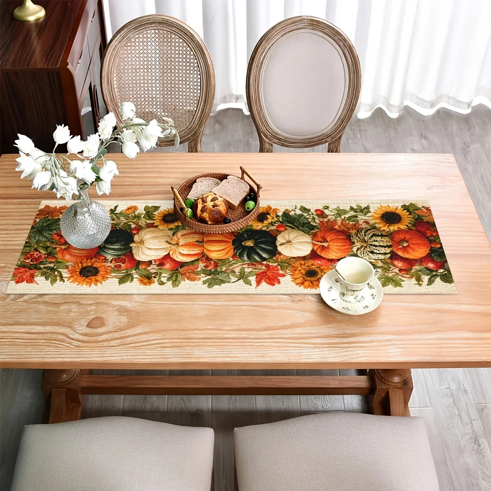 Fall Table Runner Pumpkin Sunflower Harvest Print Multi Sizes Tablecloth Dining Table Kitchen Living Room Thanksgiving Home Deco