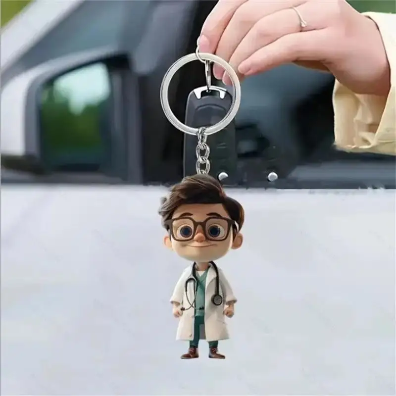 Cartoon Nurse Doctor Acrylic Keychain 2D Flat Figurine Pendant Portable Key Ring For Backpack Bag Gift For Worker Couple Supply view 4