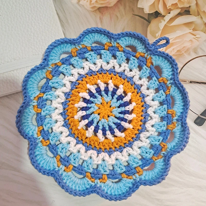 DIY Hand Crochet Cotton Hook Disc Pad 2pcs/Lot 14.5CM Colour Cup Mat Photo Props Vase Cushion Decorative Mat Home Furnishings