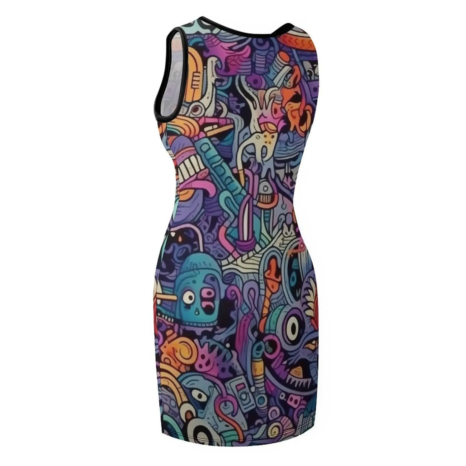 مجردة الكتابة على الجدران خربش أكمام فستان الشمس الفاخرة المرأة حزب اللباس مساء حفلة موسيقية الملابس الجمالية فساتين امرأة