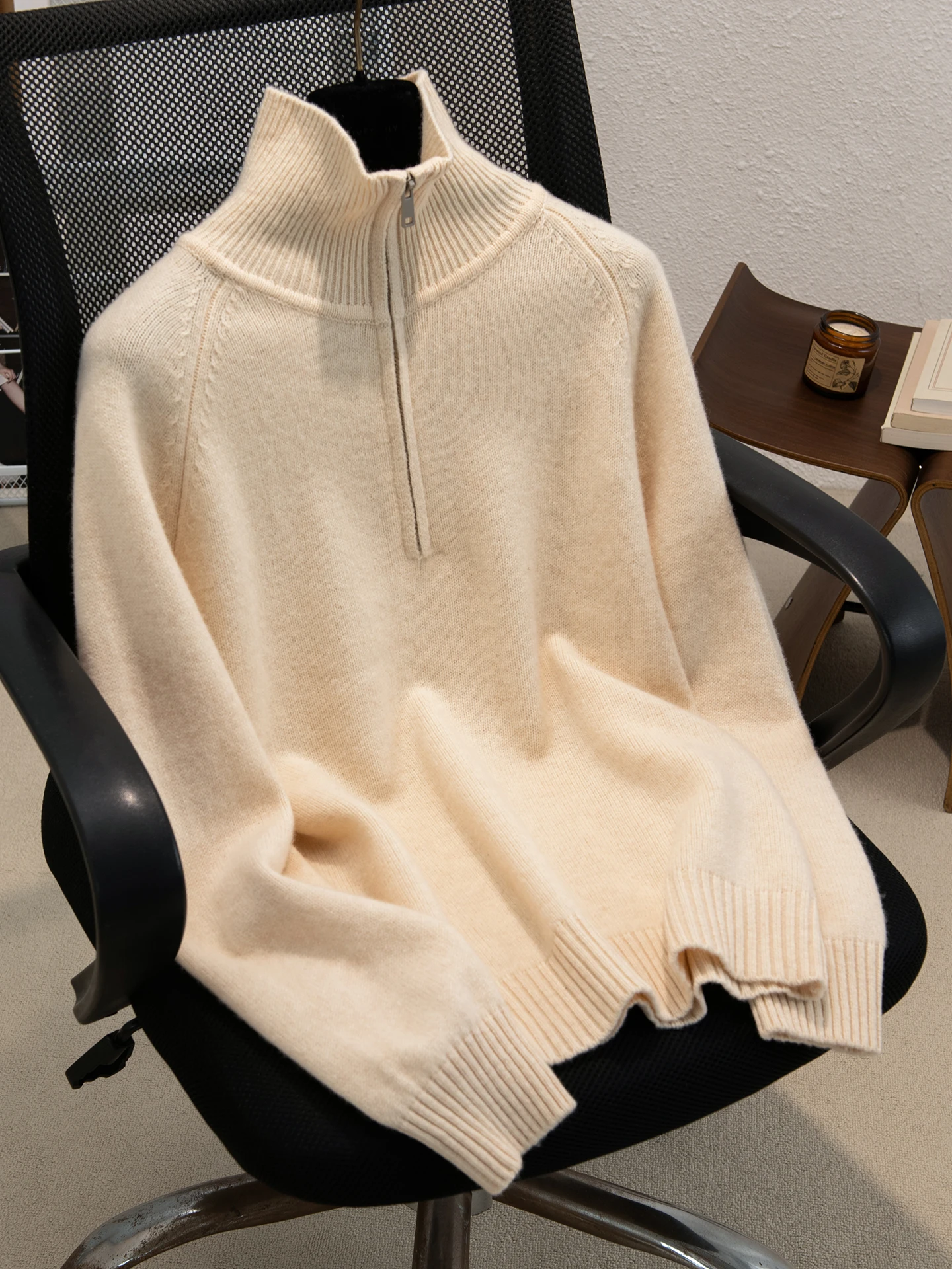 

Зимний женский свитер из 100% чистого кашемира с высоким воротником и полумолнией, осенне-зимний утолщенный мягкий восковой свитер