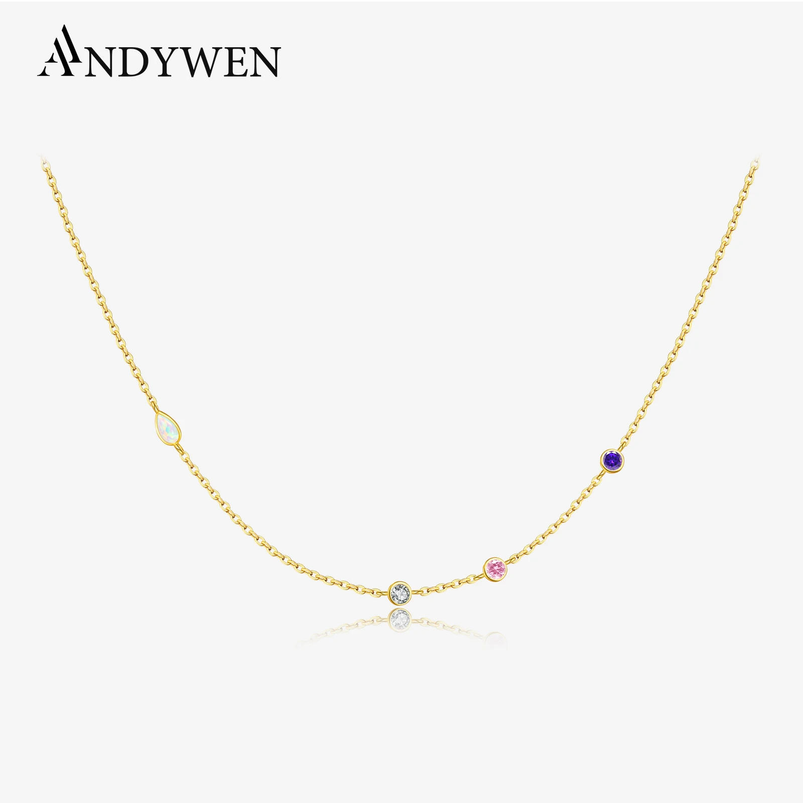 ANDYWEN Winter 925 Sterling Silver Pear Shape Opal Round Zircon Colorful Luxury Long Chain Necklace Jewelry Fine Luxury Gift