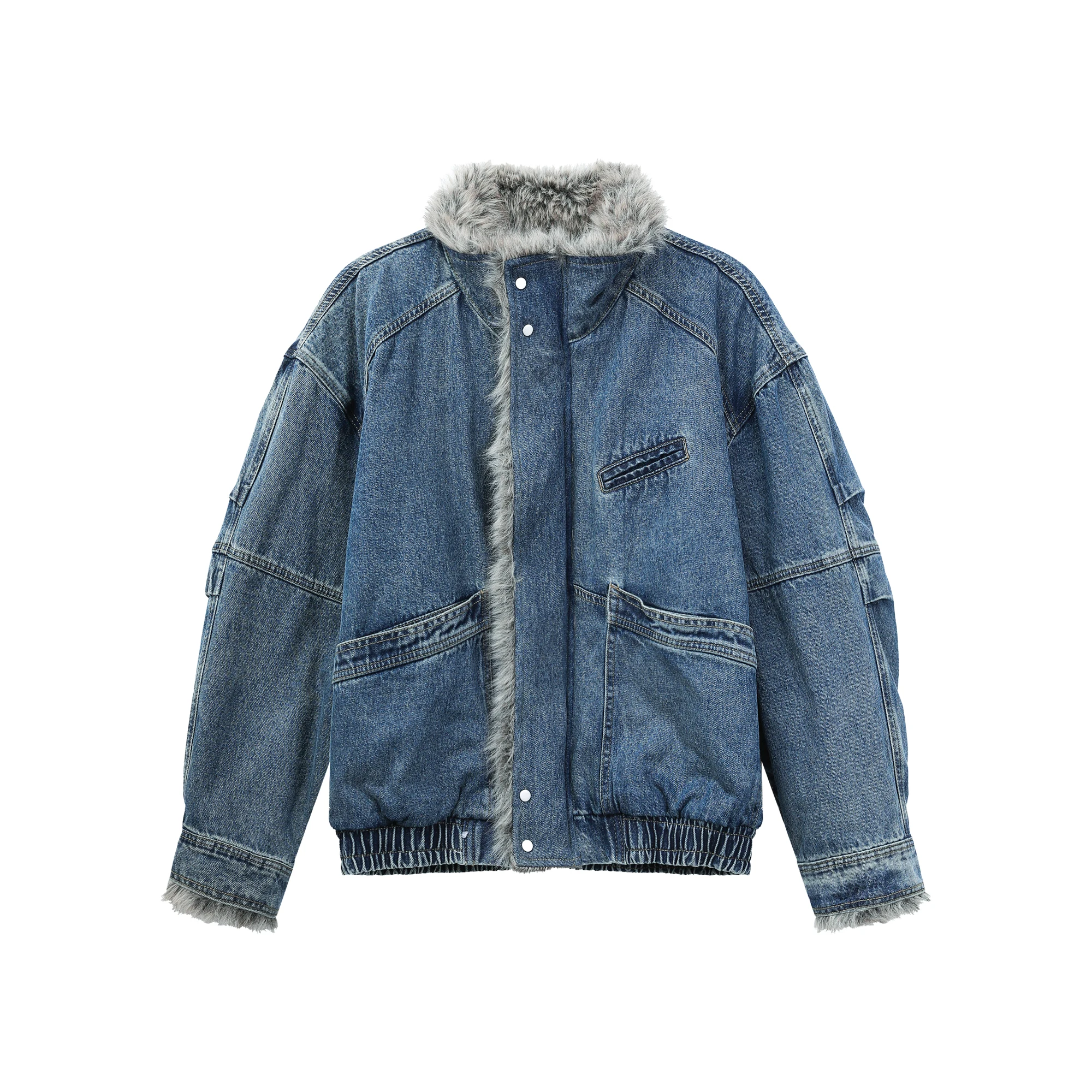 سترات رجالية جديدة لشتاء 2025 مبطنة بالصوف من قماش الدنيم السميك سترات أنيقة بأكمام طويلة وراقية معاطف رجالي بأكمام طويلة وسيم