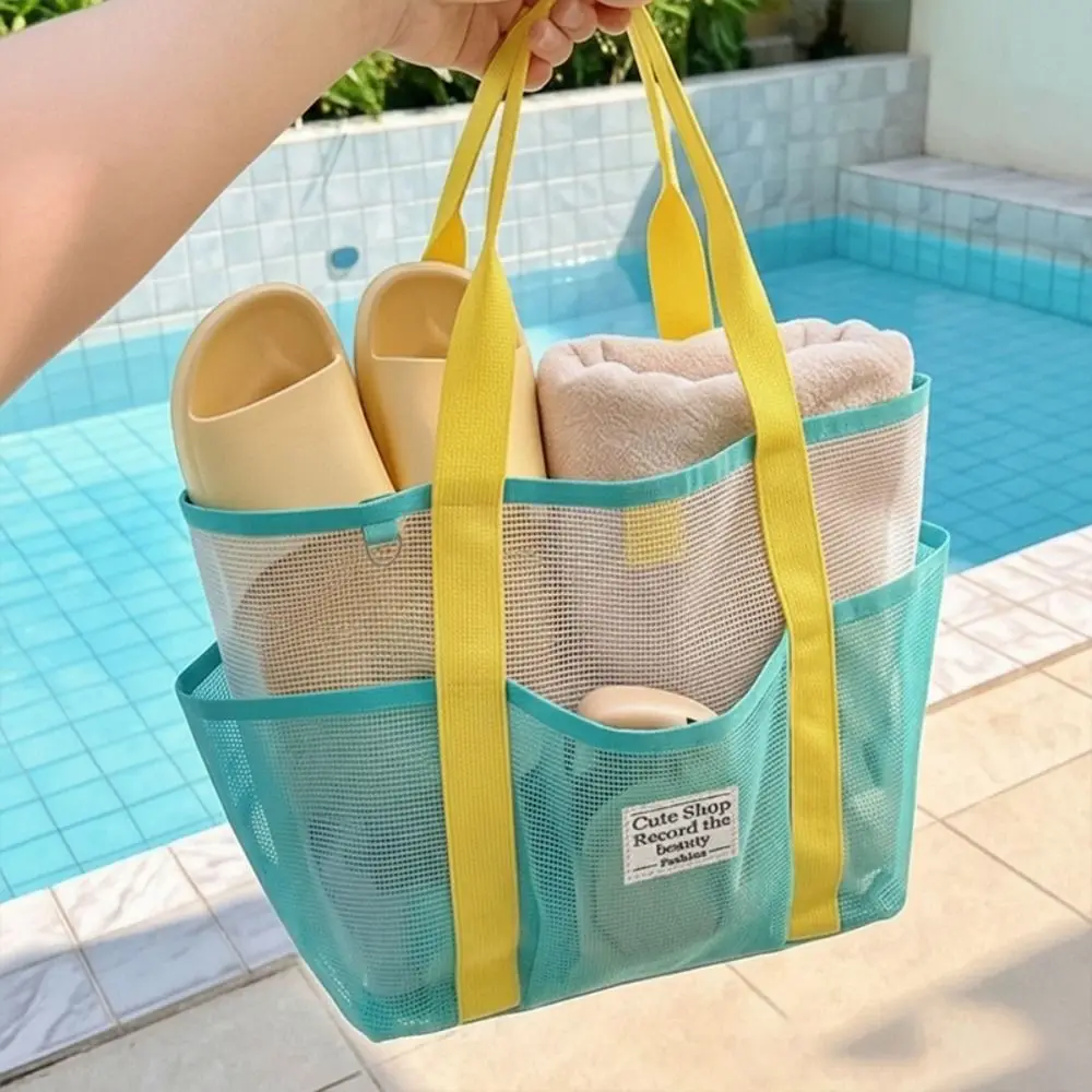 Robuste Mesh-Tragetasche mit mehreren Taschen, großes Fassungsvermögen, tragbare Schwimmtasche, tragbare Strandtasche für den Sommer – Detail 10