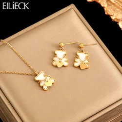 EILIECK 316L Stainless Steel Cute Bear Necklace Earrings Fashion Exquisite Waterproof Jewelry Set For Women Girl Charm Gift