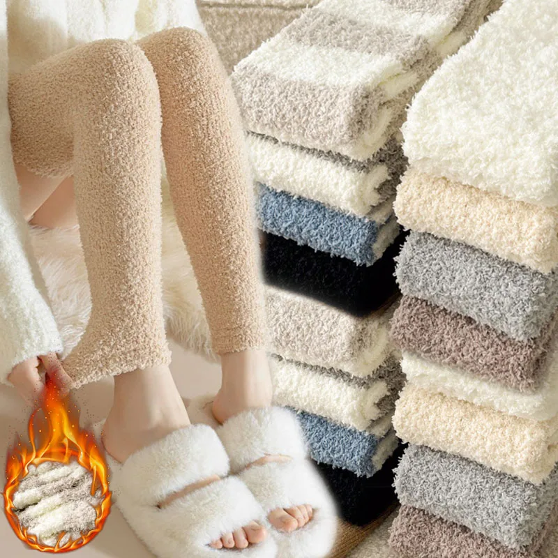 

Winter Striped Warmth Leg Warmers for Unisex Warm Coral Fleece Soft Comfortable Over The Knee Leg Guard Sock Thicken Leg Covers