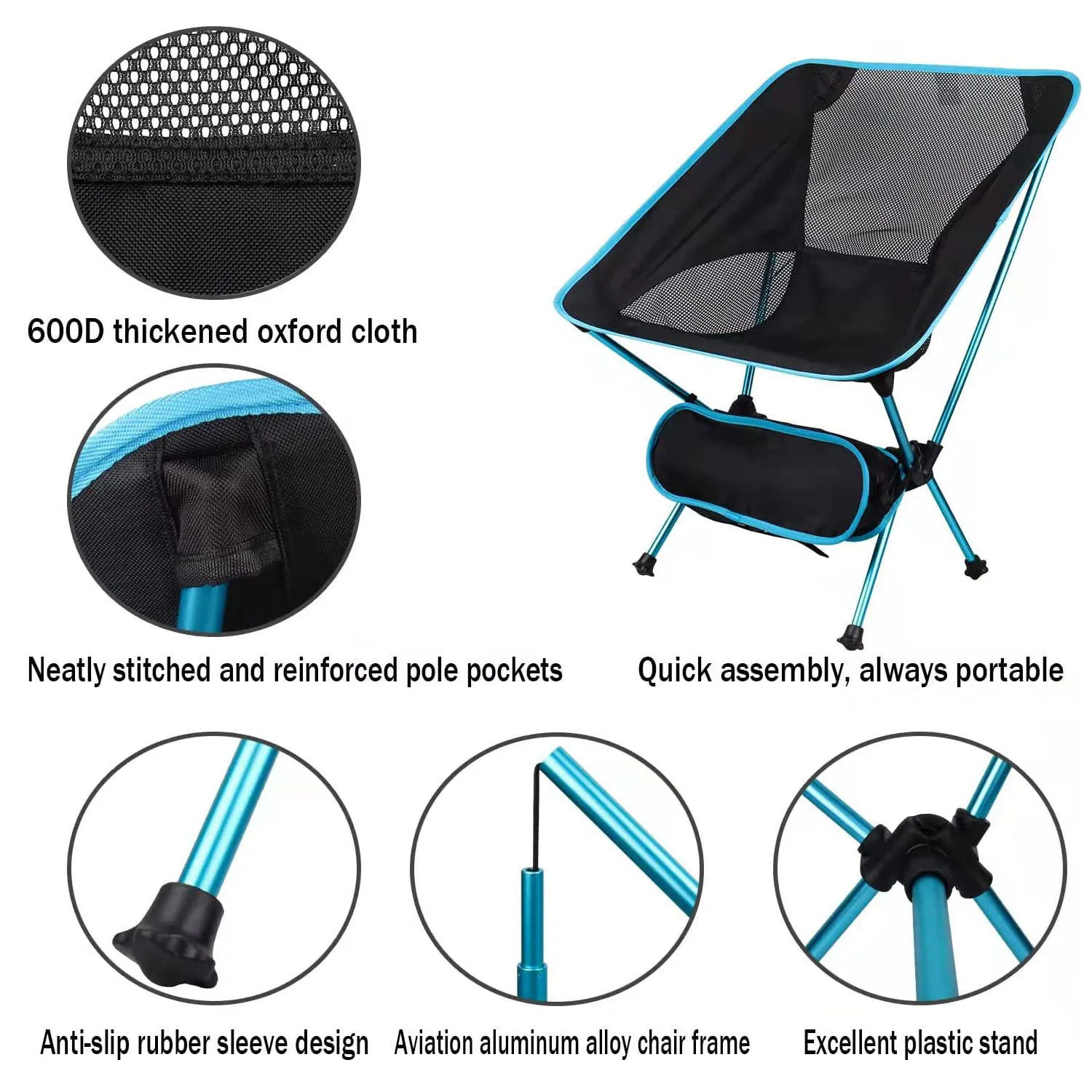 Lightweight folding fishing chair with aluminum alloy frame and 600D Oxford cloth for dining ,hiking and fishing chair