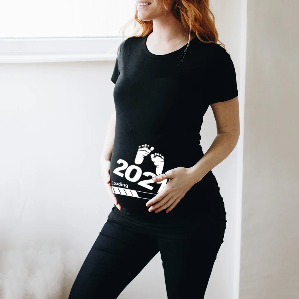 Zipper Baby Loading Women Pregnant Funny T Shirt Girl Maternity Pregnancy Announcement Shirt New Mom Clothes