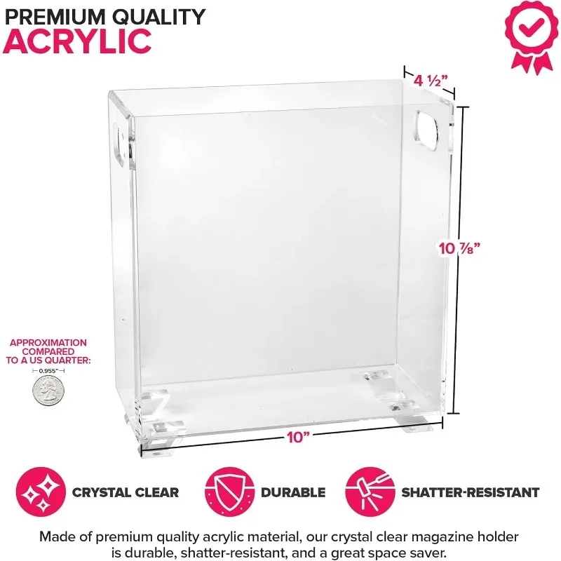Stock Your Living Room Acrylic Rectangular Magazine Holder Crystal Clear Shatterproof Open Top Space Saver 10x4.5x10.87 Inches