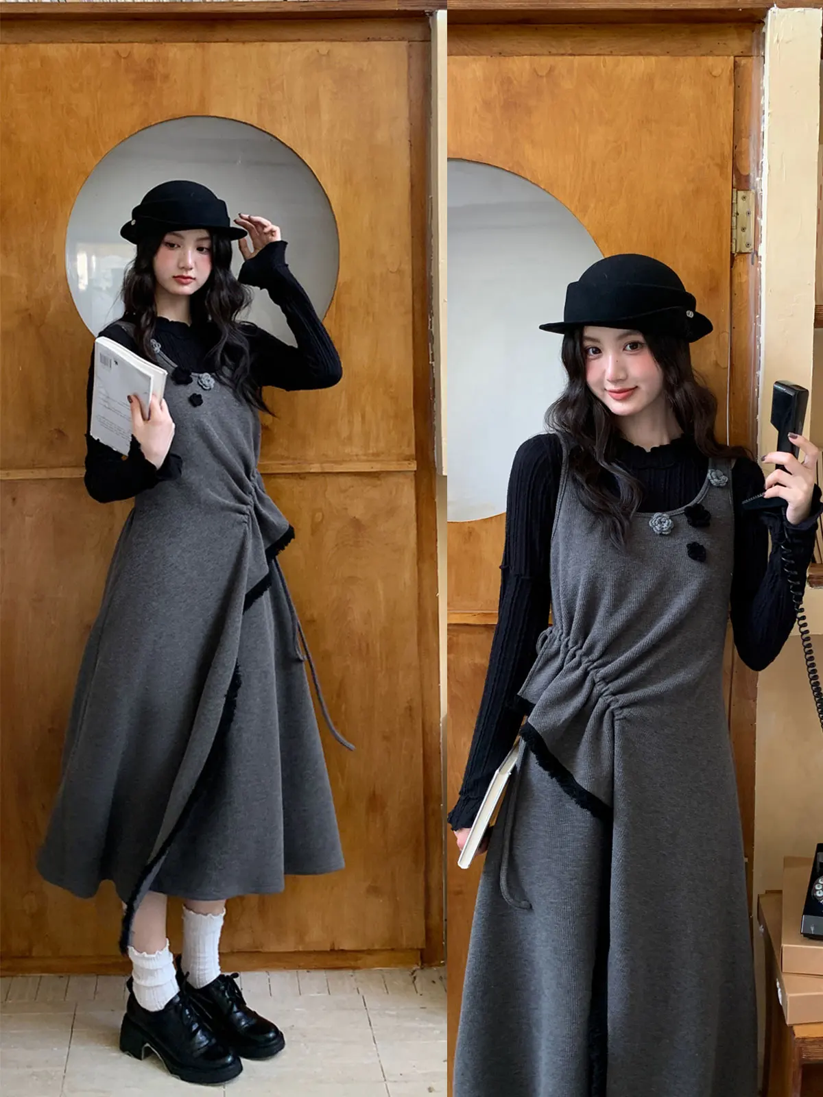 

Ay винтажная женская юбка большого размера с бретелями, осенняя повседневная юбка трапециевидной формы с высокой талией, корейский сле