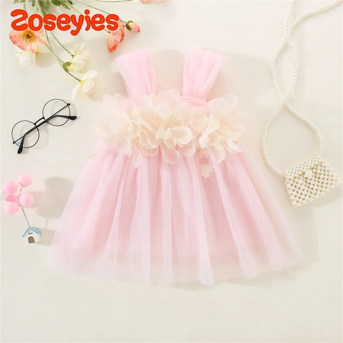 Sweet Baby Girl Wedding Party Evening Dresses Summer Clothes Petal Mesh Birthday Princess Kids Costumes 0 To 3 Years Old Toddler