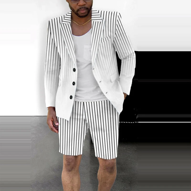 Conjunto de dos piezas de manga larga para hombre, traje informal de negocios, pantalones cortos de oficina, moda de verano, 2023