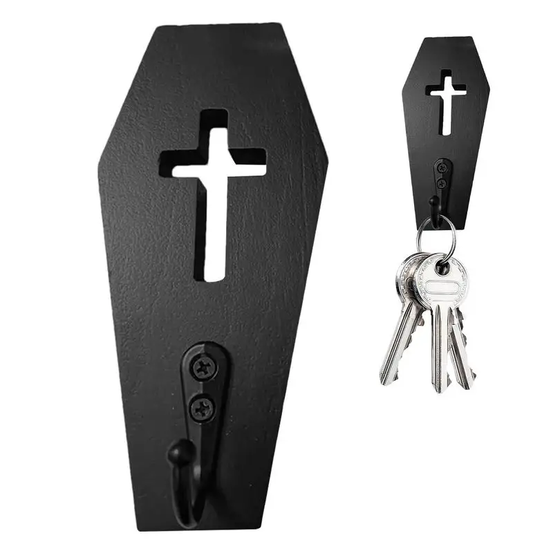 Coffin Hooks Gothic Key Holder Spooky Gothic Decor For Wall Halloween Wooden Hanger For Keys Mugs Purse Towel Clothes