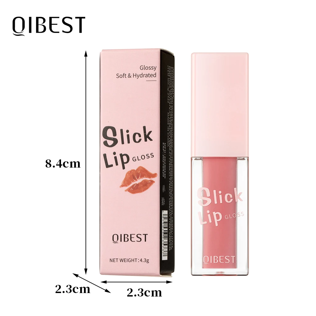 QIBEST lápiz labial líquido de alta pigmentación espejo brillante esmalte de labios acuoso brillo de labios duradero no pegajoso tinte de labios regordete maquillaje cosmético