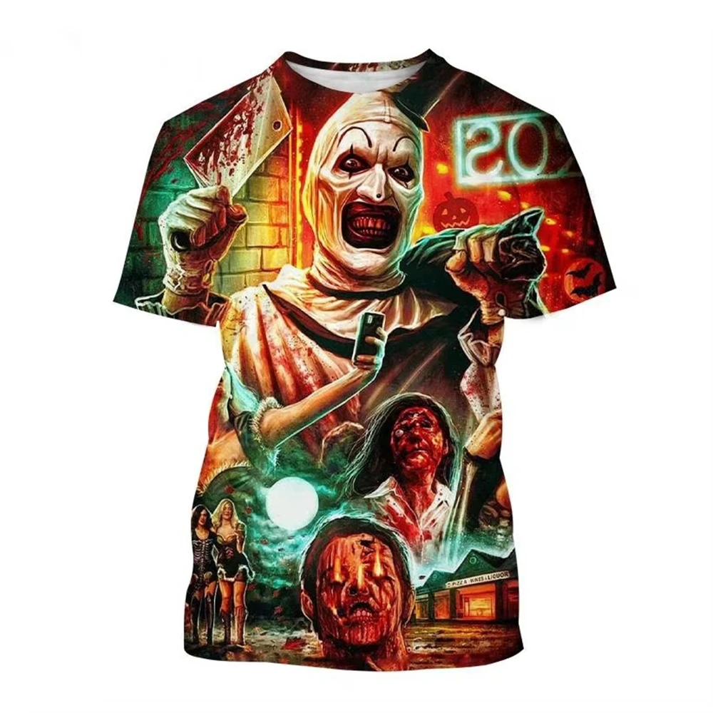 Summer Men Clothing Terrifier 3D Print T-shirt Horror Movie Tops Tees Male Fashion Trend Short Sleeve Colorful Casual Streetwear