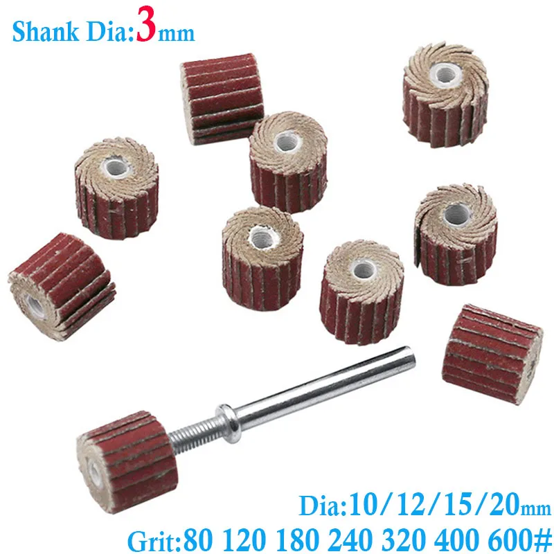 

Sandpaper Sanding Flap Set For Dremel Rotary Tool 3mm Shank Grinding Wheel Head Shutter Polishing Wheels Sanding Disc Dia 8~15mm