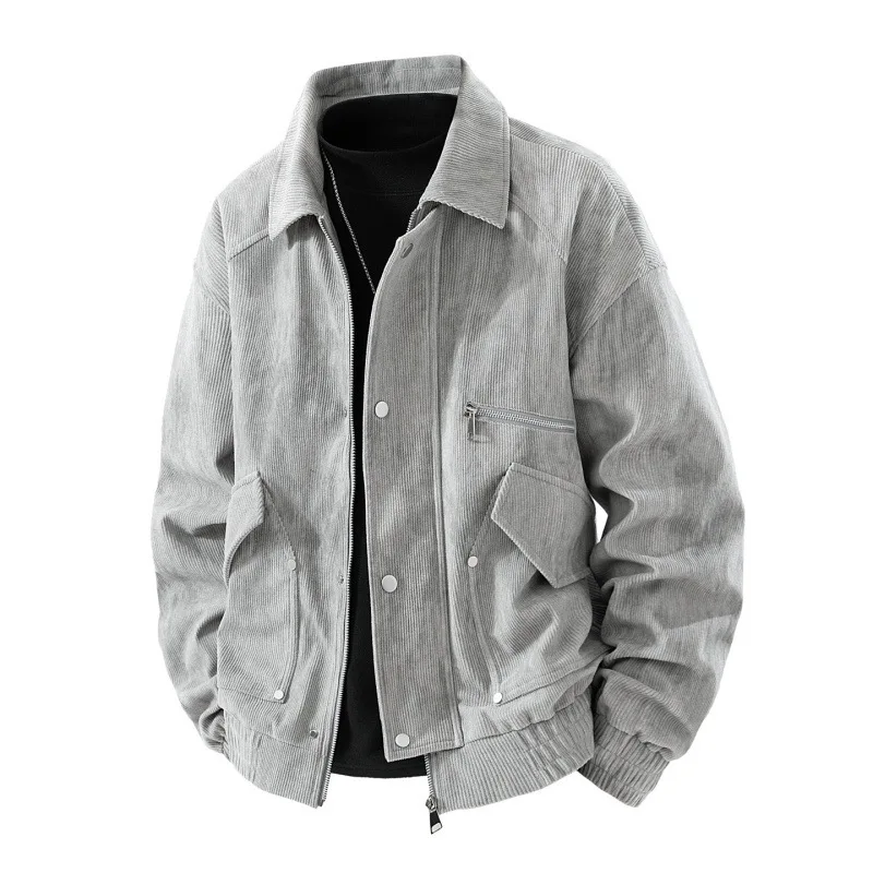 الخريف رجل سترة جديدة بسيطة بلون طويلة الأكمام الذكور ملابس خارجية موضة رفض طوق جيب سستة الرجال معطف البضائع