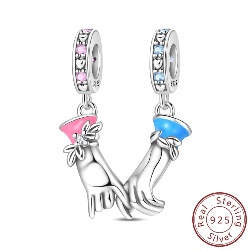 

New 925 Sterling Silver Sweet Couple Holding Hands Charms Pendant Couple Beads Fit Original Bracelet DIY Jewelry Accessory