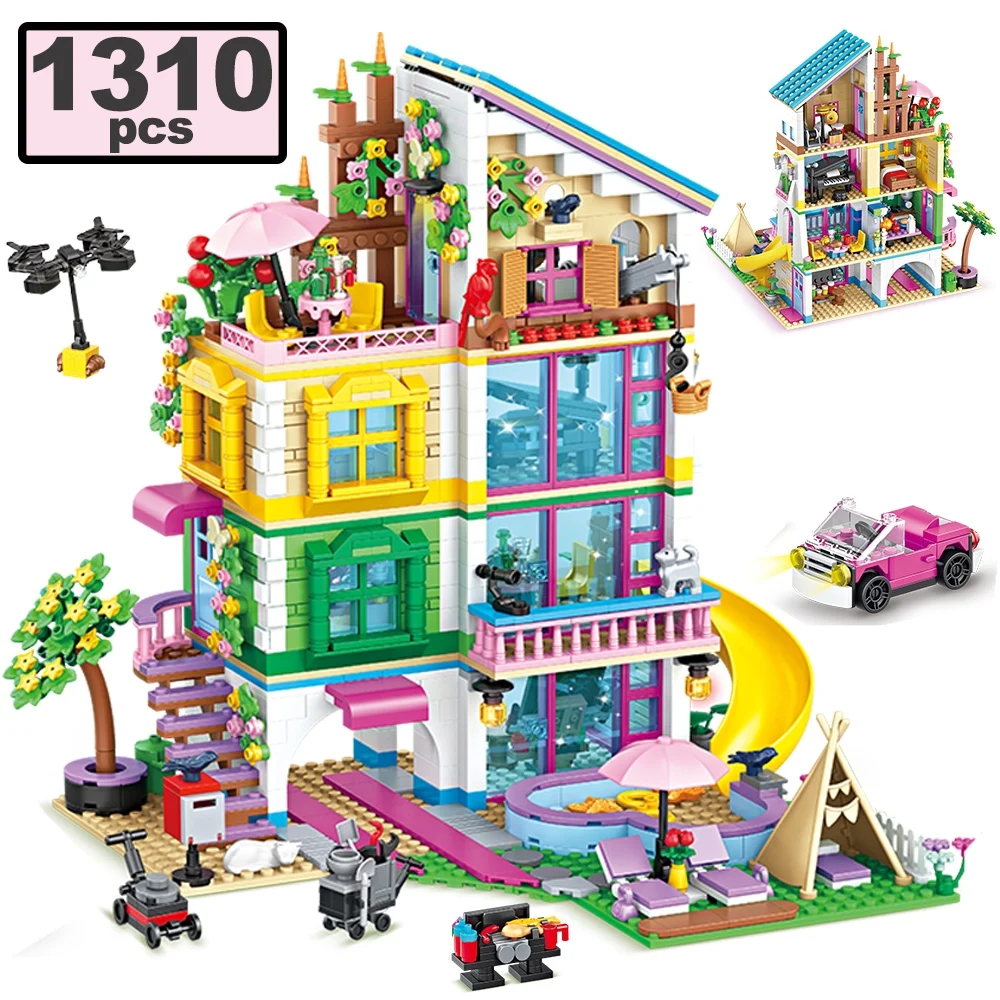 

City Friends Girl's Villa Building Blocks MOC Four-story Building Swimming Pool Slide Music Room Bricks Toys for Teens DIY Gifts