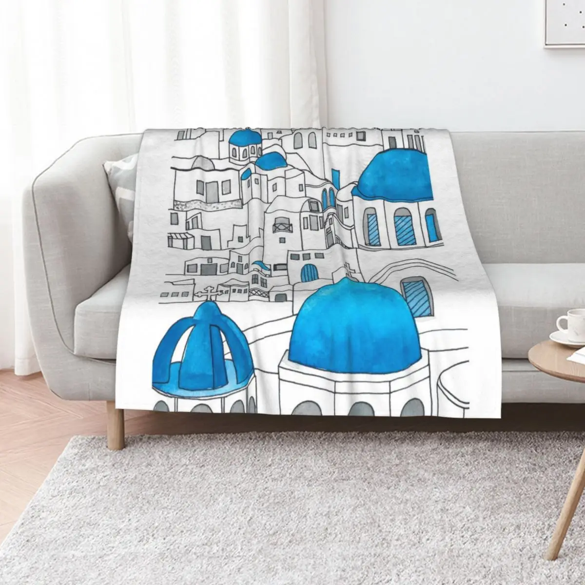 Santorini Blue and White Paradise Throw Blanket Stuffeds Quilt For Baby Soft Big Thermal Sleeping Bag Blankets