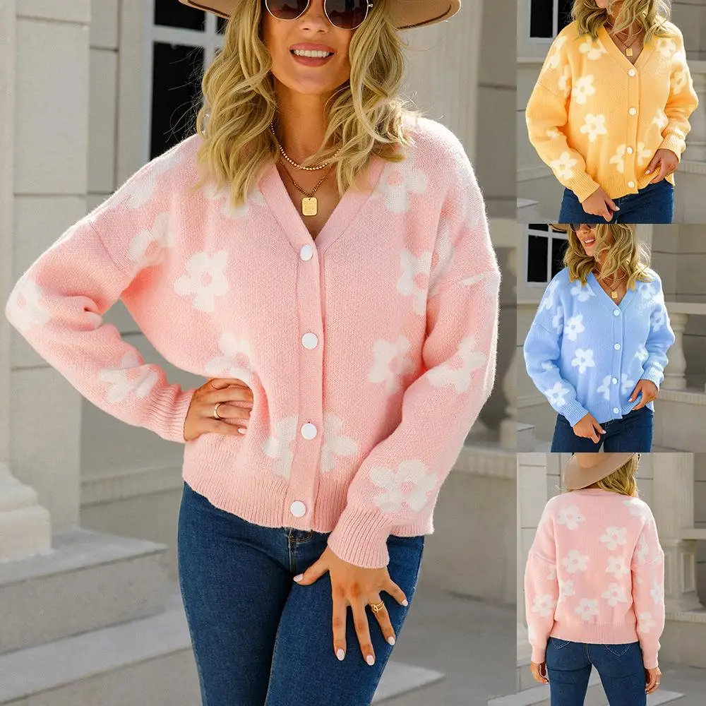 

Women's plus Size Knitted Flower Cardigan Jaet Thiened European Sle Women's Inner Wear Faion Winter Collection