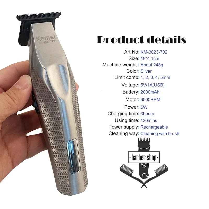 Kemei Haarschneider, professioneller Haarschneider, elektrische Haarschneidemaschine, wiederaufladbarer Haarschneider, 0 mm Trimmer für Männer, KM-3023-702 – Detail 4