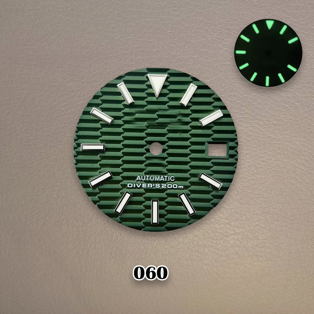 28.5mm High Quality 3D Ripples S Logo NH35 Dial Suitable NH35/NH36 Automatic Movement Green Luminous NH35 Accessories