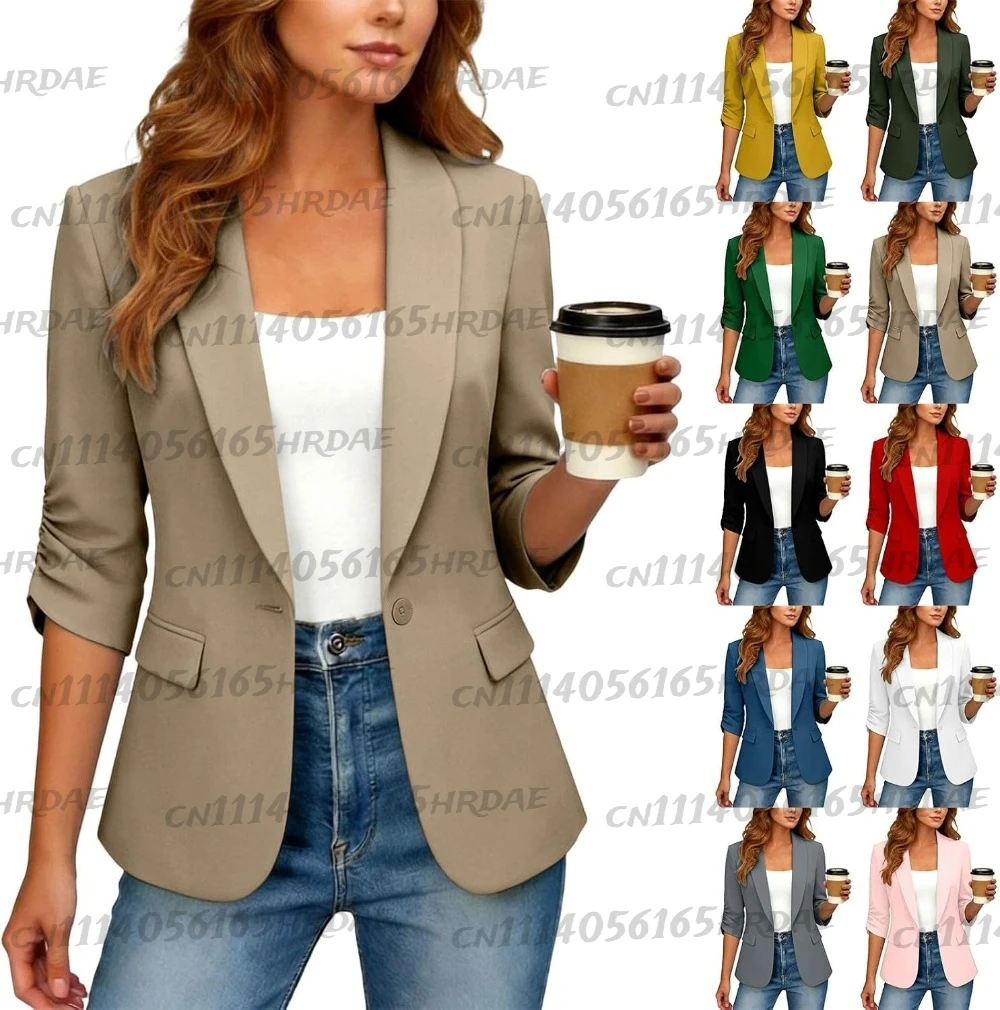 Blazers for Women 2026 Fall Business Casual Slim Fit Work Suit Jacket | Open Front 3/4 Sleeve Suit Jacket Lightweight Cropped