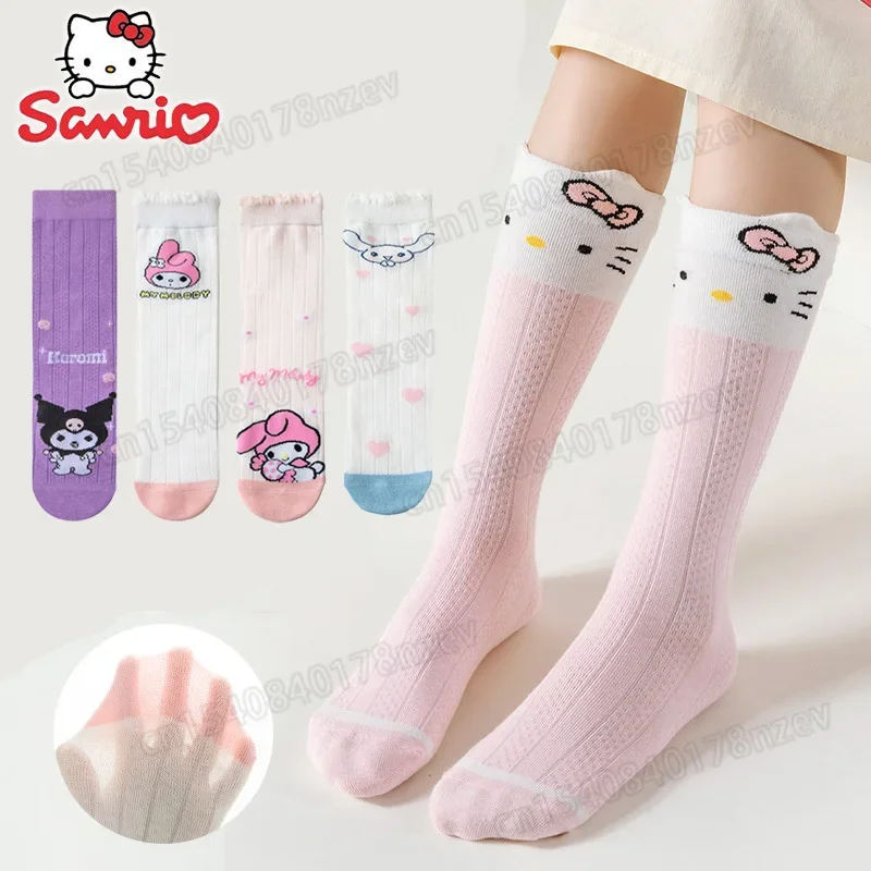 Hello Kitty Sanrio Children's Long Socks Cartoon Cute Cinnamonroll My Melody Kuromi Cotton Socks for Kids Baby Stretch Socks