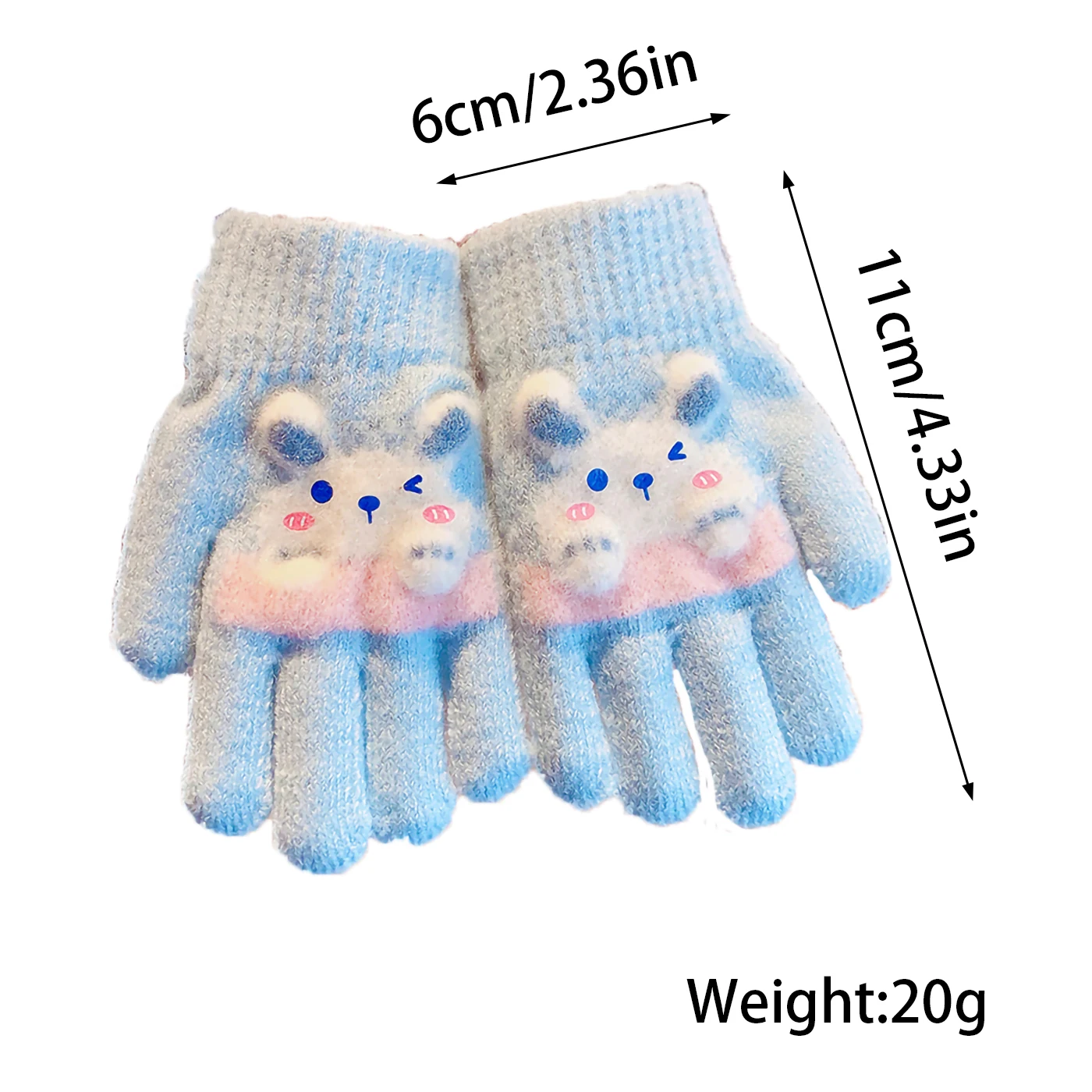 Neue Winter-3D-Cartoon-Hasen-Handschuhe für Mädchen und Jungen, Weiche Gestrickte Elastische Manschette, Warme Winddichte Kleinkinder-Handschuhe, Kinder-Accessoires – Detail 1