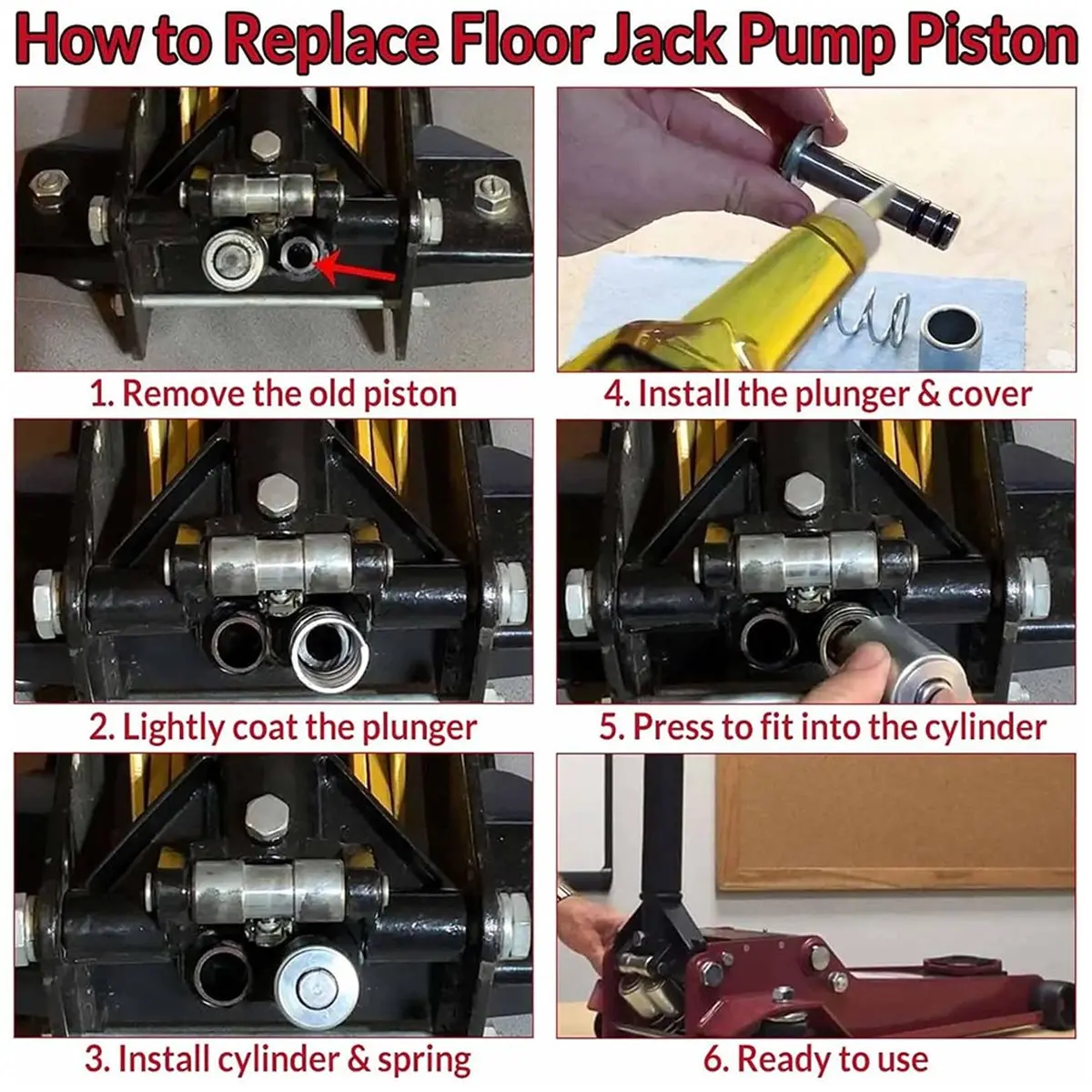 

A78I Floor Jack Replacement Parts: Low-Side Horizontal Dual-Pump Piston Plunger Kit with Washer and Retainer Ring.