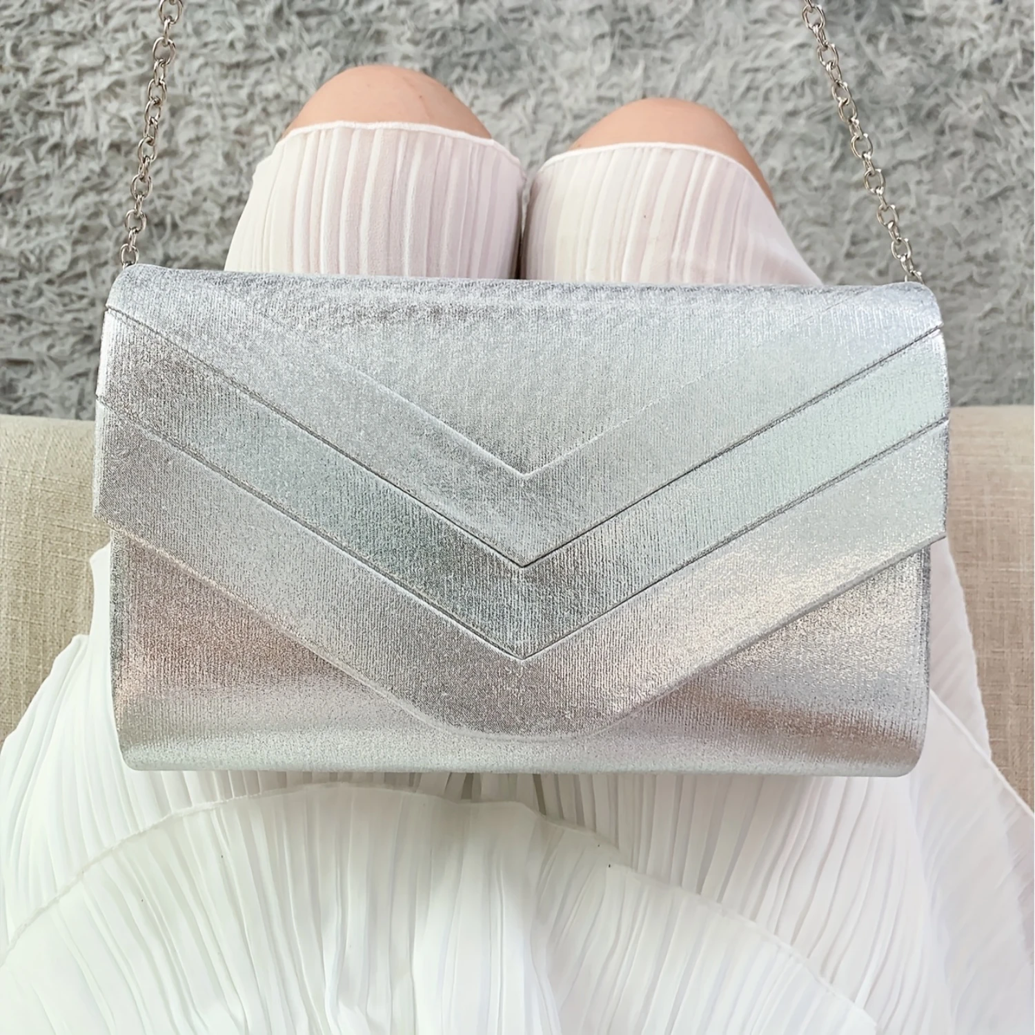 Elegant Solid Color PU Leather Evening Bag for Wedding Prom Party