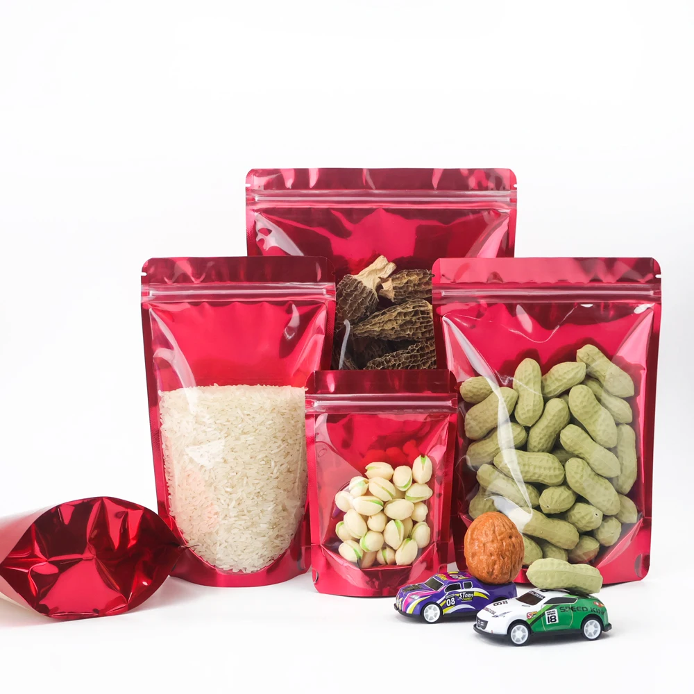 100 sachets transparents rouges auto-scellants pour petites entreprises, pour farine, aliments, céréales, noix, arachides
