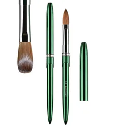 100% Kolinsky Acrylic Nail Brush 1Pcs Green Crimped Metal Handle Drawing Brush for Acrylic Powder Size 2-18