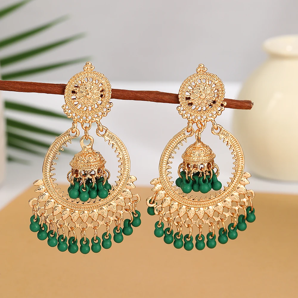 European and American Bohemian Exaggerated Tassel Small Bell Earrings Metallic Design Ethnic Style Birdcage Earrings For Women