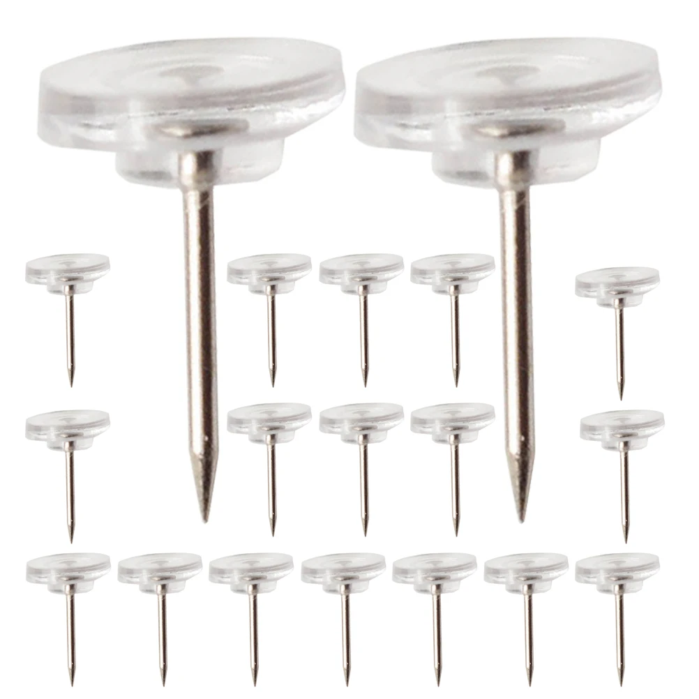 

100pcs Flat-head Round I-shaped Nails Clear Plastic Pushpins for Photo Wall Corkboard Thumb Tacks Map Markers Office Use