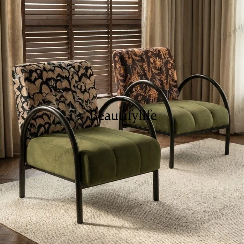 Lazy back chair single sofa antique designer leisure chair balcony retro homestay living room cloth chair