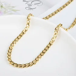 Water Proof Not Fade 24K Gold Plated Stainless Steel Classic Fashion Unisex Cuba Pure Chain DIY Necklace For Women Men Students