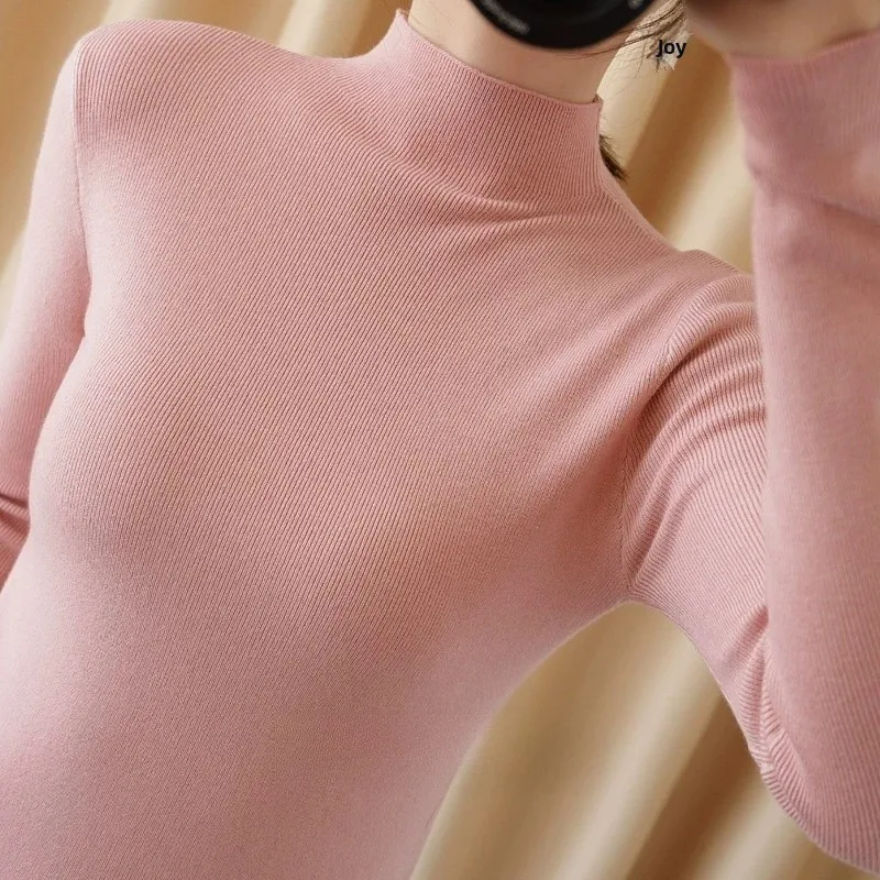 

Ele And Gentle Women's Knitted Sweater f High Collar Tight Fit Faionable Versatile mid Collar Knitwear Base irt
