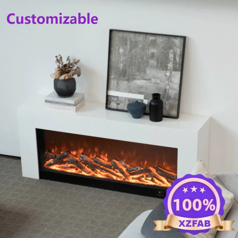 Factory Direct 2026 Slate Minimalist Fireplace TV Cabinet Living Room Background Wall Decoration Electronic Simulation Flame TV