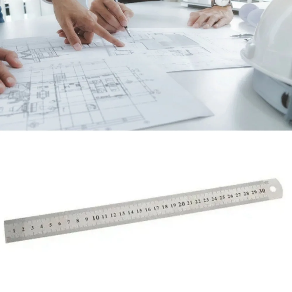 2pcs 30 cm / 12 Inch Stainless Steel Ruler Dual Sided Scale Metric & Inch Scale Straight Edge Ruler Metal Ruler For Drafting