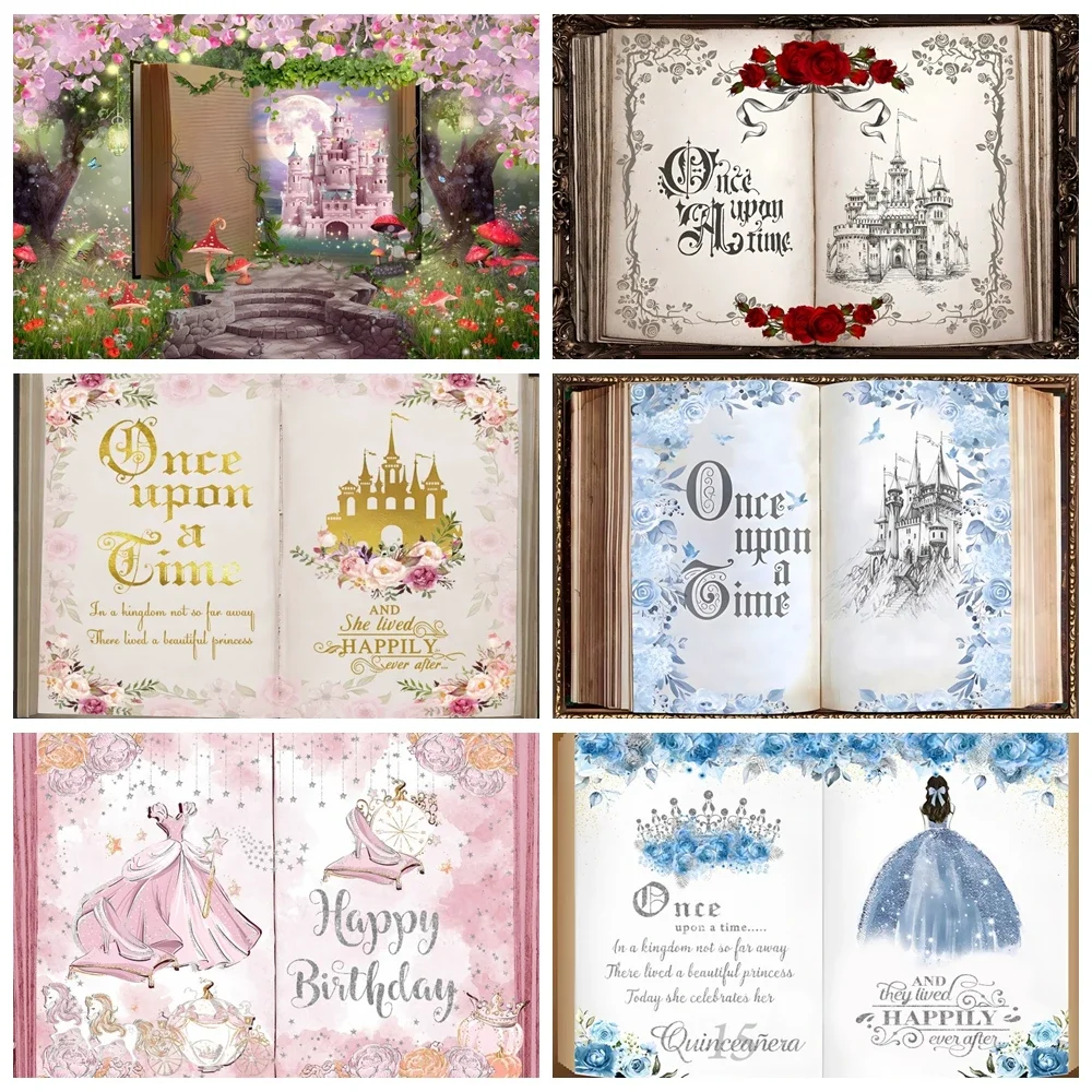 

Fairy Tale Books Photography Backdrop Once Upon A Time Castle Wedding Girl Princess Birthday Party Background Decor Photo Studio