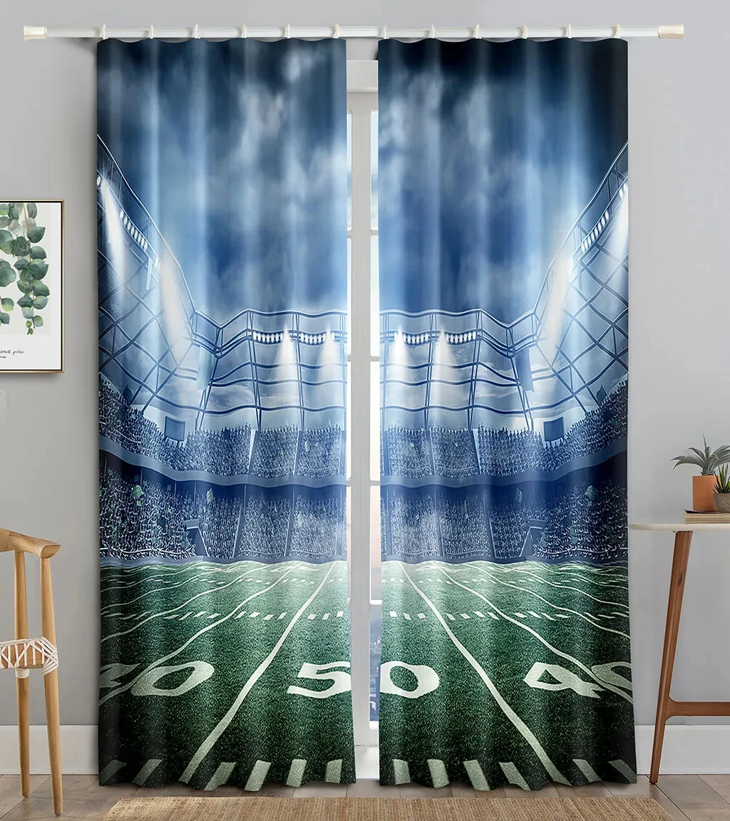 American Football Stadium Arena Night Spotlights Sky Bedroom Window Shade Curtains for Boys Men Teens Printed Living Room Drapes