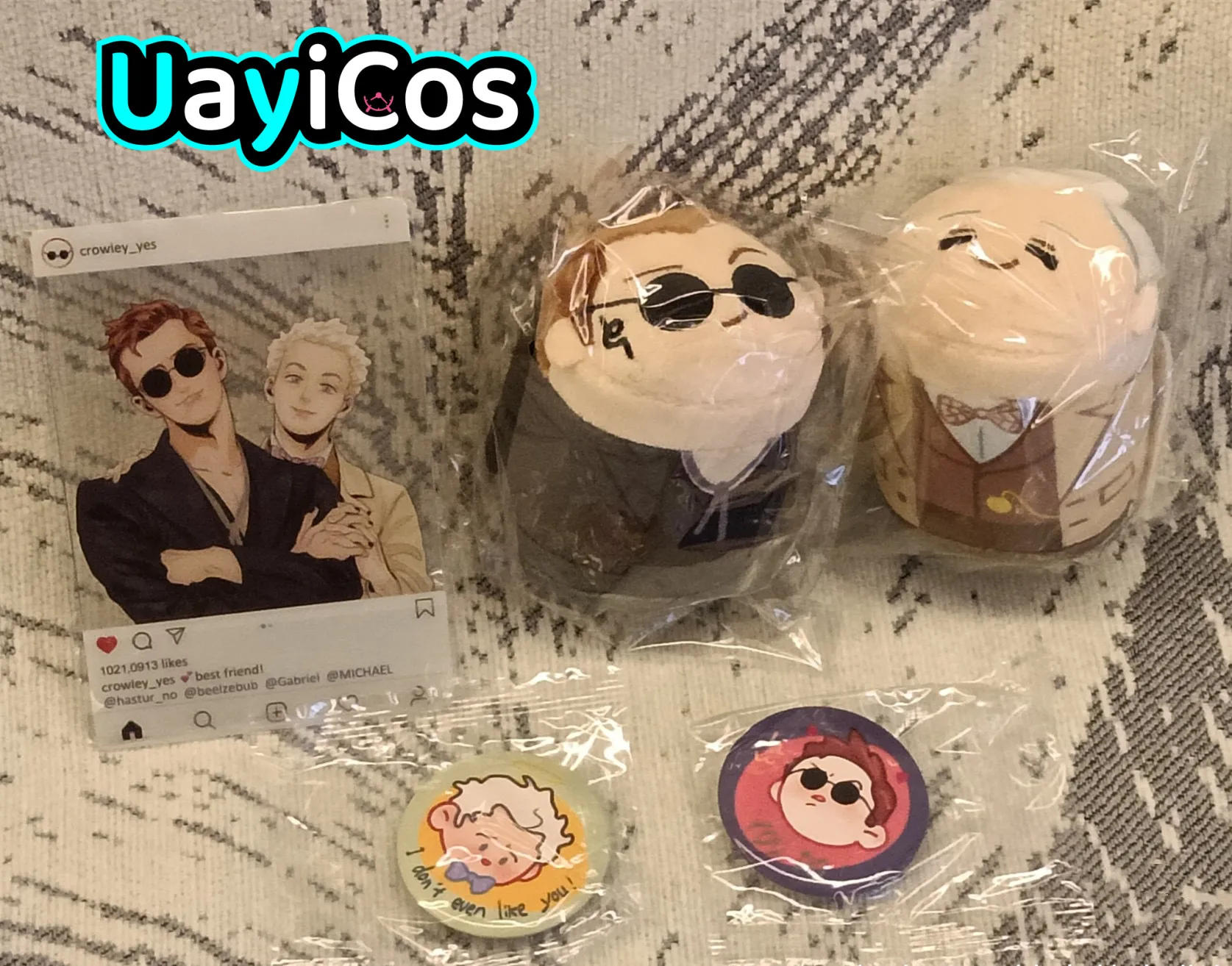 2pcs In stock Good Omens Aziraphale Crowley Stuffed Plushies Doll Keychain Bag Pendant Clothes Cute Anime Game Toy Cosplay Costu