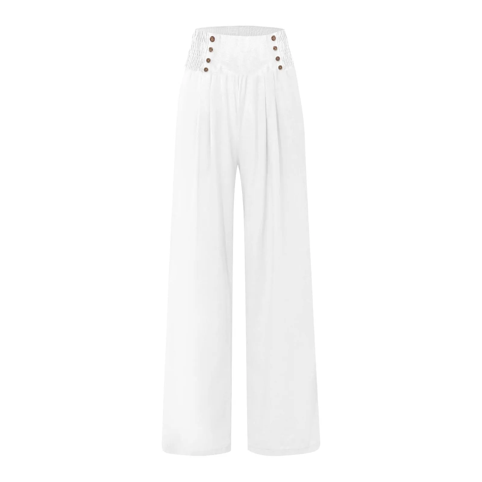 White Women Palazzo Pants Summer Double Breasted Wide Leg Baggy Trousers Pockets Fashion Party Wear High Waist Loose Trousers