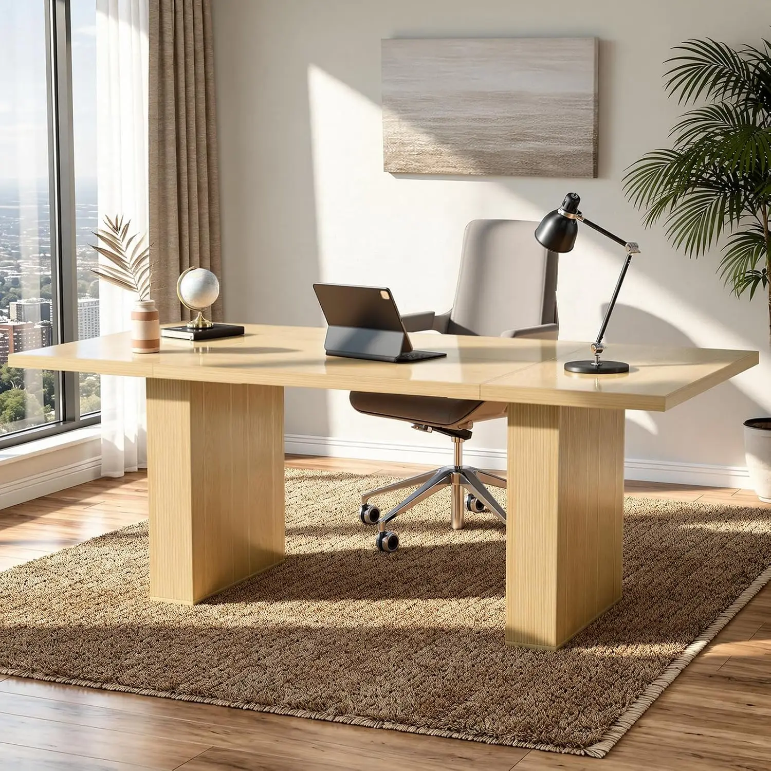 Large Executive Office Desk 78 Inch Modern Wood Computer Workstation for Home Office & Study, Natural, Customized