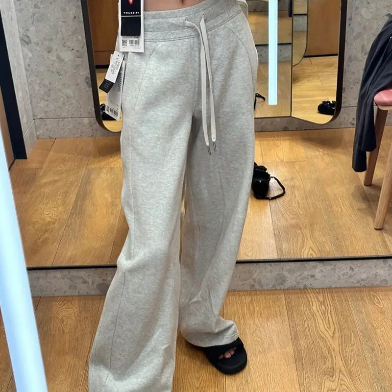 

American Loose and Comfortable Oat Gray Sweatpants Women's Autumn and Winter High-waisted Drawstring Straight Yoga Trousers