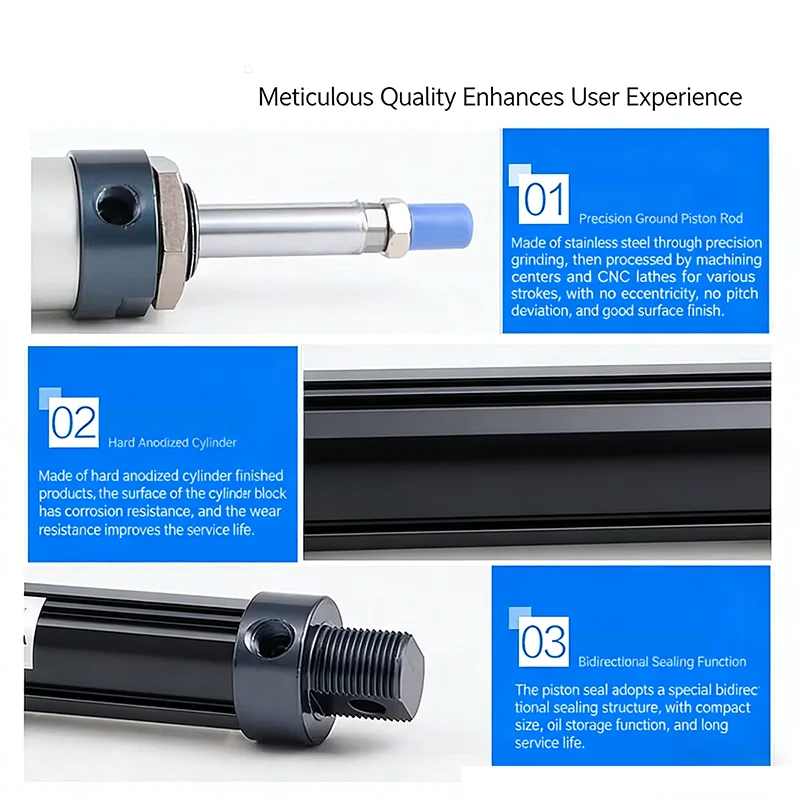AirTAC Air Pneumatic Cylinders Double Compressed Mal Bore 16/20/25/32/40mm Stroke 25/50/75/100 200 400 Single Lever Air Cylinder view 2